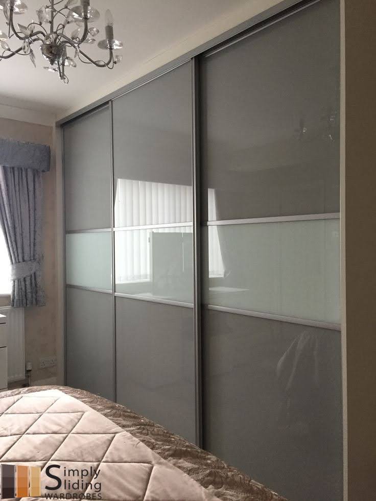 3-Track Smoke Grey Lacquered Glass Sliding Wardrobe